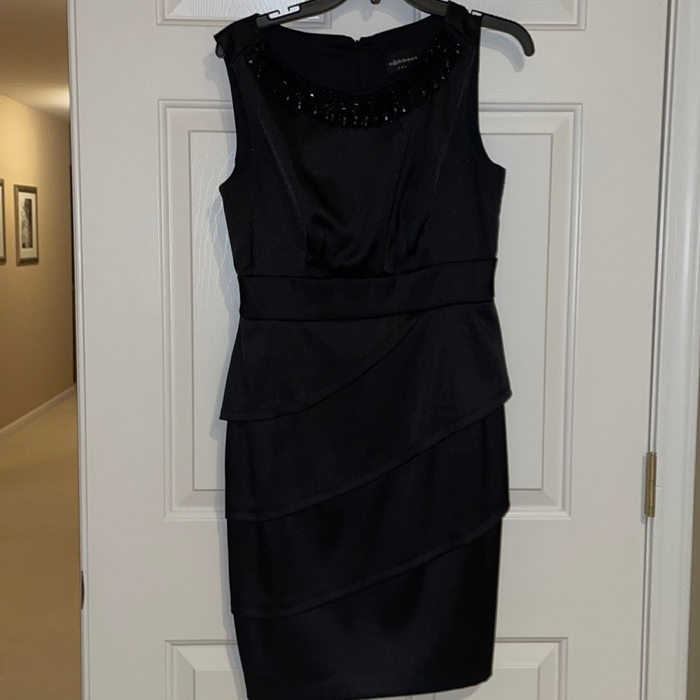 Connected Black dress w/beading layered skirt sz 8